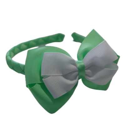 School Woven Double Cherish Bow Headband School Uniform Headband Hair Accessories Pinkberry Kisses Mint Green White 