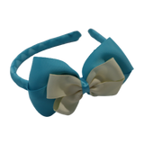 School Woven Double Cherish Bow Headband School Uniform Headband Hair Accessories Pinkberry Kisses Misty Turquoise Cream