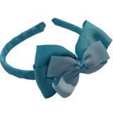School Woven Double Cherish Bow Headband School Uniform Headband Hair Accessories Pinkberry Kisses Misty Turquoise Light Blue 