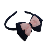 School Woven Double Cherish Bow Headband School Uniform Headband Hair Accessories Pinkberry Kisses Navy Blue Royal Blue Light Pink