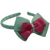 School Woven Double Cherish Bow Headband School Uniform Headband Hair Accessories Pinkberry Kisses Pastel Green Shocking Pink 