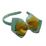 School Woven Double Cherish Bow Headband School Uniform Headband Hair Accessories Pinkberry Kisses Pastel Green  Maize Yellow