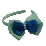 School Woven Double Cherish Bow Headband School Uniform Headband Hair Accessories Pinkberry Kisses Pastel Green Methyl Blue