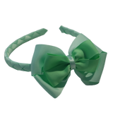 School Woven Double Cherish Bow Headband School Uniform Headband Hair Accessories Pinkberry Kisses Pastel Green mint green