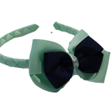 School Woven Double Cherish Bow Headband School Uniform Headband Hair Accessories Pinkberry Kisses Pastel Green Navy Blue