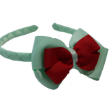 School Woven Double Cherish Bow Headband School Uniform Headband Hair Accessories Pinkberry Kisses Pastel Green Red