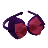 School Woven Double Cherish Bow Headband School Uniform Headband Hair Accessories Pinkberry Kisses Purple Hot Pink