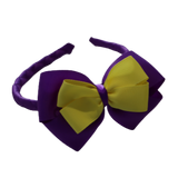 School Woven Double Cherish Bow Headband School Uniform Headband Hair Accessories Pinkberry Kisses Purple Lemon Yellow