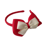 School Woven Double Cherish Bow Headband School Uniform Headband Hair Accessories Pinkberry Kisses Red Cream Ivory 