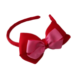 School Woven Double Cherish Bow Headband School Uniform Headband Hair Accessories Pinkberry Kisses Red Hot Pink