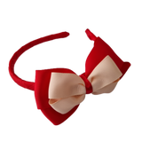 School Woven Double Cherish Bow Headband School Uniform Headband Hair Accessories Pinkberry Kisses Red Peach