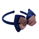 School Woven Double Cherish Bow Headband School Uniform Headband Hair Accessories Pinkberry Kisses Royal Blue Light Pink 