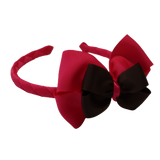 School Woven Double Cherish Bow Headband School Uniform Headband Hair Accessories Pinkberry Kisses Shocking Pink Brown 