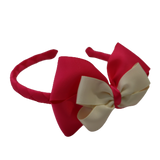 School Woven Double Cherish Bow Headband School Uniform Headband Hair Accessories Pinkberry Kisses Shocking Pink Cream