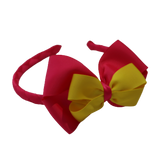 School Woven Double Cherish Bow Headband School Uniform Headband Hair Accessories Pinkberry Kisses Shocking Pink Daffodil Yellow