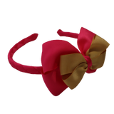 School Woven Double Cherish Bow Headband School Uniform Headband Hair Accessories Pinkberry Kisses Shocking Pink Gold 