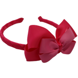 School Woven Double Cherish Bow Headband School Uniform Headband Hair Accessories Pinkberry Kisses Shocking Pink Hot Pink