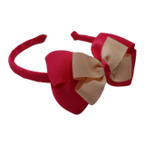 School Woven Double Cherish Bow Headband School Uniform Headband Hair Accessories Pinkberry Kisses Shocking Pink Peach
