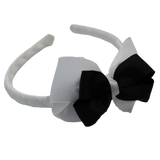 School Woven Double Cherish Bow Headband School Uniform Headband Hair Accessories Pinkberry Kisses White Black 