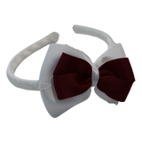 School Woven Double Cherish Bow Headband School Uniform Headband Hair Accessories Pinkberry Kisses White Burgundy 