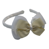 School Woven Double Cherish Bow Headband School Uniform Headband Hair Accessories Pinkberry Kisses White Cream 