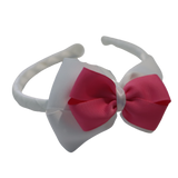 School Woven Double Cherish Bow Headband School Uniform Headband Hair Accessories Pinkberry Kisses White Hot Pink
