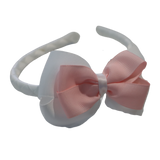 School Woven Double Cherish Bow Headband School Uniform Headband Hair Accessories Pinkberry Kisses White Light Pink 