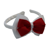 School Woven Double Cherish Bow Headband School Uniform Headband Hair Accessories Pinkberry Kisses White red