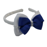 School Woven Double Cherish Bow Headband School Uniform Headband Hair Accessories Pinkberry Kisses White royal blue