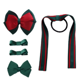 School Value Pack School Value Pack 4 Piece Hair Accessories - Pinkberry Kisses Hunter Green and Red School Uniform Hair Bows