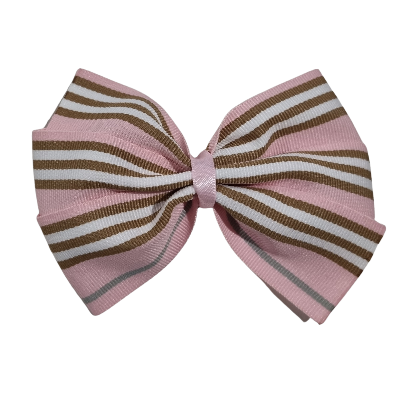 Sweetheart Large Hair Bow Toddler Teenage Hair Accessories Non Slip Hair Clip Pinkberry Kisses Stripes Pink and Brown
