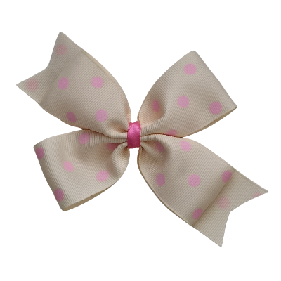 Timeless Hair Bow Pinkberry Kisses Hair Accessories - Cream with Pink Spots